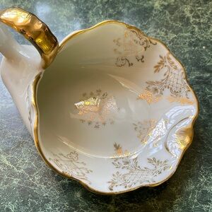 Cornucopia Nut candy Dish Cream and Gold with Handle